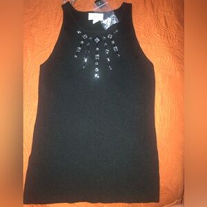 NEW LOFT Embellished BLING Black Tank Top Sz XS